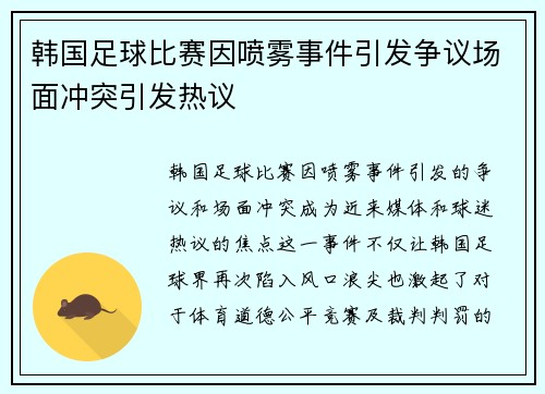韩国足球比赛因喷雾事件引发争议场面冲突引发热议