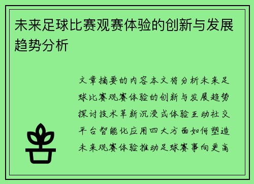 未来足球比赛观赛体验的创新与发展趋势分析