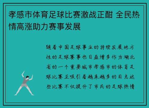 孝感市体育足球比赛激战正酣 全民热情高涨助力赛事发展