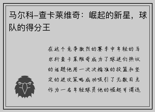 马尔科-查卡莱维奇：崛起的新星，球队的得分王
