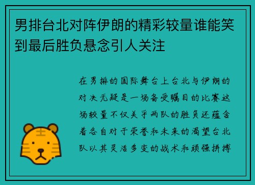 男排台北对阵伊朗的精彩较量谁能笑到最后胜负悬念引人关注