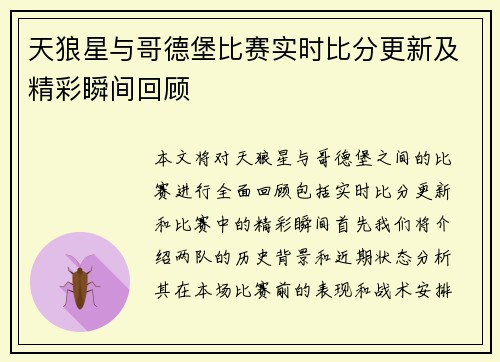 天狼星与哥德堡比赛实时比分更新及精彩瞬间回顾